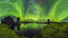 Landscape long exposure blurred grass aurorae stars lake Custom Gaming Mat Desk picture