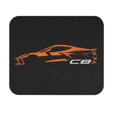 C8 Corvette Stingray Orange Silhouette Graphic Mouse Pad – Sports Car Desk Mat picture