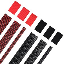 Xuniea 96ft Wire Loom Braided Cable Sleeve 1/2, 1/4, 3/8 Inch, Black and Red picture