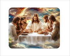 Jesus Eating With The Apostles Mouse Pad Watercolor Painting Art 7 3/4 x 9
