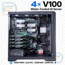 AI Server 4x NVIDIA V100 32GB Water Cooled GPU 128GB RAM Dual CPU 2200W picture