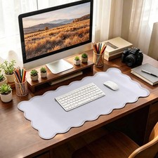 Grey Scalloped Desk Mat 31x15.7 Inch Large Waterproof Pastel Office Gaming picture