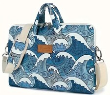 Blue Waves Ocean Laptop Computer Bag Geometric Zip Pockets Shoulder Strap Sea picture