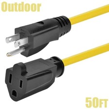 50FT Outdoor Power Cable Extension Cord NEMA 5-15P to NEMA 5-15R 14AWG Yellow picture