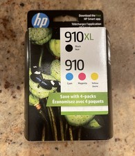 HP Genuine 4 Pack Ink Cartridges 910XL Black & 910 Cyan Magenta Yellow Jun 2026 picture
