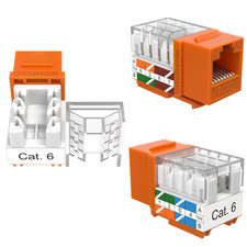 Orange Cat6 Keystone Jack 45 Degree Angled Network RJ45 110 Punch down Lan Lot picture
