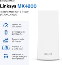 Linksys MX4200 Mesh WiFi Router - AX4200 WiFi 6 Router - Velop Tri-Band -  White picture