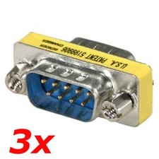 3 PACK DB9 D-SUB 9-Pin RS232 Serial Male to Male Gender Changer Coupler Adapter picture