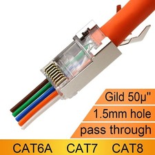 Cat7 RJ45 Pass Through Connectors Pass Through Plugs 2-Piece Metal Shielded RJ45 picture