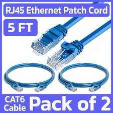 2 Pack 5 Feet Cat6 Patch Cord Blue RJ45 LAN Network Cable Internet Ethernet Cord picture