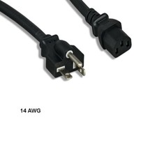 10PCS 8ft 14 AWG Power Cable NEMA 5-20P to IEC-60320 C13 15A/125V SJT Black picture