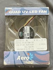 aeroCool QUAD UV LED 80mm BALL BEARING CASE FAN GREEN BLADE & BLUE FRAME l👀k picture