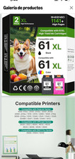 Sheengo 61XL High Yield Ink Cartridge Black Tri-Color 2-Pack for HP Printers picture