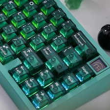 114 Key Crystal Clear Transparent PC Cherry Profile Keycaps Green Mechanical picture