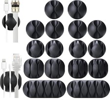 Compact 16PCS Black Cable Clips - Residue-Free Cord Holders for Home & Office picture