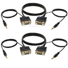 2 pcs 6FT SVGA Super VGA 3.5mm Aux Cable Audio Video Male to Male Monitor 15 Pin picture
