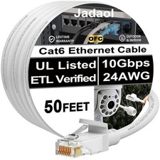 Jadaol [UL Listed] Snagless Cat6 Ethernet Cable 50 ft 10Gbps, PoE++, White picture