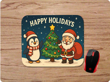 PENGUIN SANTA HAPPY HOLIDAY'S NON-SLIP CUSTOM MOUSE PAD DESK MAT HOME OFFICE picture