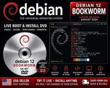 Debian 12 Bookworm Linux Live Boot & Install DVD 64-Bit USB Fast USA Ship picture