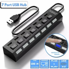 7 Port USB 2.0 Hub LED Powered High Speed Multi Splitter Extender For PC Laptop picture
