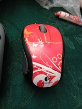  Logitech V220 Cordless Optical Mouse Notebook Red Butterfly Print  picture