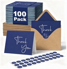 Thank You Cards 100 Pack 4x6 inch Blank Envelopes Stickers Navy Blue XXINMOH picture