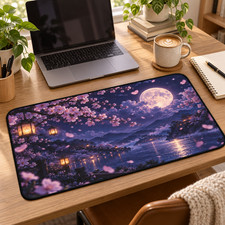 Cherry Blossom Moon Desk Mat, Sakura Japanese Mouse Pad, Purple Gaming Mat picture