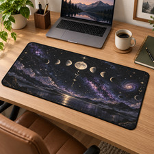 Celestial Moon Phase Desk Mat, Galaxy Mouse Pad, Mystical Space Decor picture