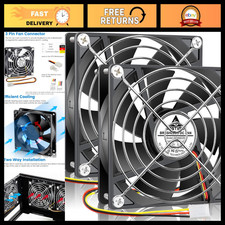 92mm x 25mm 12V DC Brushless Cooling Fans for PC Case - 2-Pack High Airflow picture