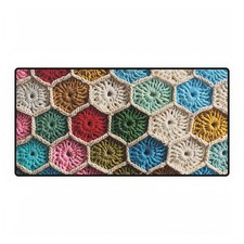 Crochet Hexagon Pattern Desk Mat | Colorful Yarn Mouse Pad Desk Mat picture