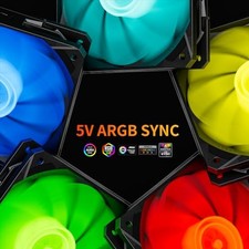 UPHERE 120MM BLACK ARGB COMPUTER CASE FANS 5-PACK,HIGH PERFORMANCE -  BLACK picture