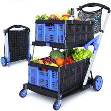 Collapsible Shopping Cart with Wheels, 2 Storage Crates & 1 Storage Bag, 200 Lbs picture