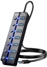 USB 3.0 Hub, PANPEO 7-Port Data Hub Splitter with 3ft Long Cable BLACK picture
