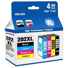 202XL 4PK Ink (BK/Y/M/C) Compatible for 202XL XP-5100 WF-2860 Printers picture