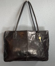Fossil Black Leather Briefcase Padded Laptop Computer Bag Double Shoulder Strap picture