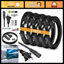 5-Pack 3ft AC 2 Prong Power Cord for TV, PS4, PS5, Xbox, Speaker - C7 Replacemen picture