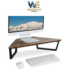 26 Inch Triangle Monitor Stand Riser, Desktop Corner Shelf with Metal Leg Wood picture