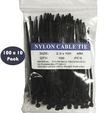 1000 Pack -100 X 2.5MM Nylon Cable Zip Tie Wraps in Black  picture