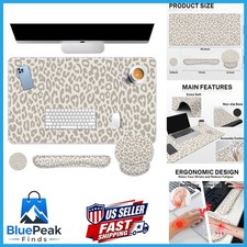 Arttown Leopard Light Khaki 4-in-1 Mouse Pad Set Desk Wrist Rest Coaster picture