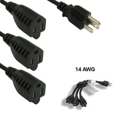 36 inch 14AWG AC Power Splitter Cable NEMA 5-15P to 3x 5-15R 15A/125V SJT Black picture