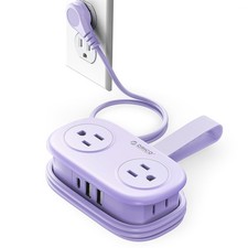 Purple Travel Power Strip 4 AC Outlets 3 USB Ports 4FT Flat Extension Cord picture