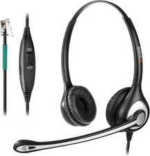 Wantek Binaural Telephone Headset RJ9 Noise Canceling Mic 602-RJ1 Black/Silver picture
