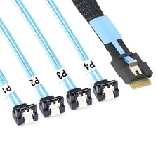 PCIe Slimline SAS SFF-8654 4i 38Pin to 4 SATA 90° Angled Cable Assembly picture