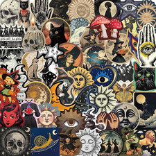 52Pcs Mysterious Celestial Stickers Pack, Celestial Witchy Tarot Sun Moon Waterp picture