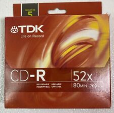 New 5-Pack TDK CD-R  52X 700MB 80-Minutes Recordable Discs picture