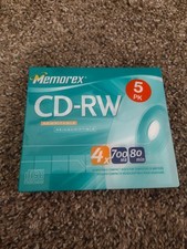 CD-RW 5 Pack Blank 4X 700MB 80 Minutes Rewritable Computer Memorex CD NOS picture