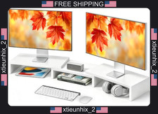 Dual Monitor Stand Riser Wooden Desk Organizer for 2 Monitors picture