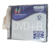 Color Research 10 PACK DVD+R~120 MIN 4.7 GB up to MAX 16X SPEED~NEW  picture