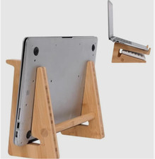 Bamboo Wooden Laptop Stand Vertical Holder Desk Dock Organizer Storage Rack picture