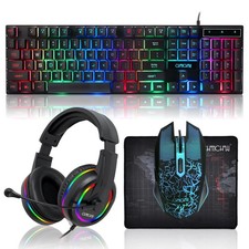 Gaming LED Keyboard Mouse Headset and Mousepad Bundle, CHONCHOW Wired Rainbow... picture